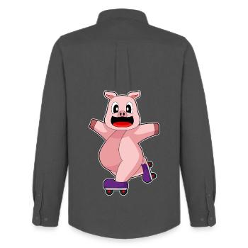 Pig Inline skating Inline skates - Men's Oxford Shirt by Stanley/Stella - anthracite - Back - AI Model Male 185 dark (185cm)