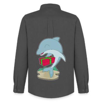 Dolphin Christmas Package - Men's Oxford Shirt by Stanley/Stella - anthracite - Back - AI Model Male 185 dark (185cm)