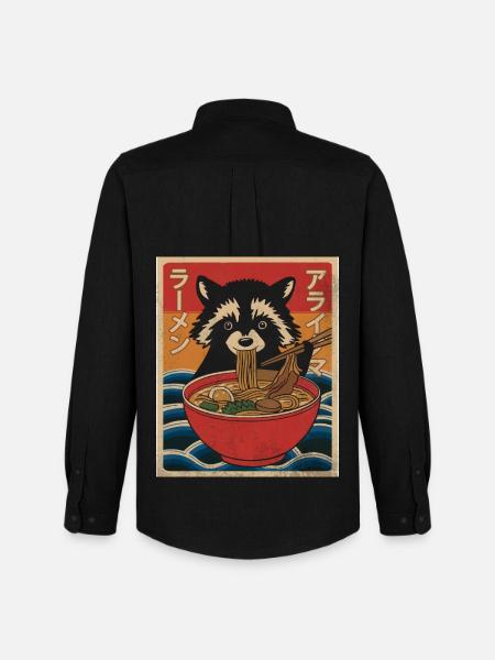 Kawaii Raccoon Ramen Funny Japanese Anime - Men's Oxford Shirt by Stanley/Stella - black