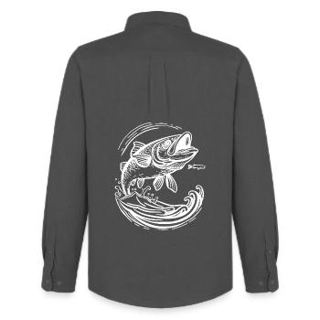 Fishing cartoon style - Men's Oxford Shirt by Stanley/Stella - anthracite - Back - AI Model Male 185 dark (185cm)