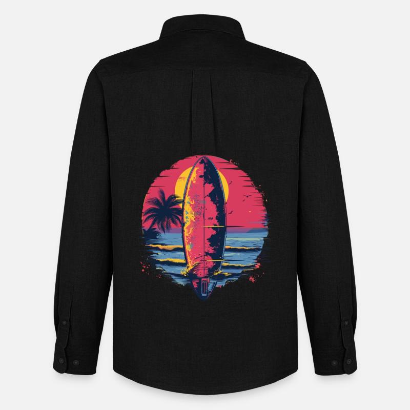 Surfbrett Synthwave - Männer Oxford Hemd von Stanley/Stella - Schwarz