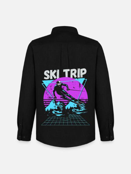 Retro Ski Trip Neon Graphic - Men's Oxford Shirt by Stanley/Stella - black