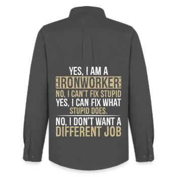 yes I am Ironworker no I can t fix stupid yes I - Men's Oxford Shirt by Stanley/Stella - anthracite - Back - AI Model Male 185 dark (185cm)