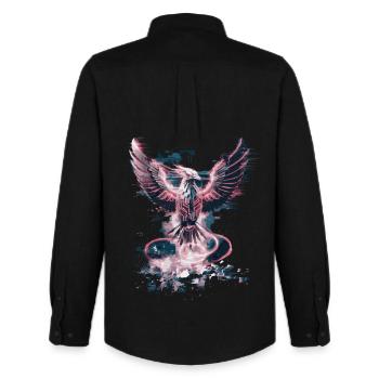 Cyber Phoenix – Renaissance numérique et ascension technologique - Chemise Oxford homme Stanley/Stella - noir - Dos - AI Model Male 185 dark (185cm)