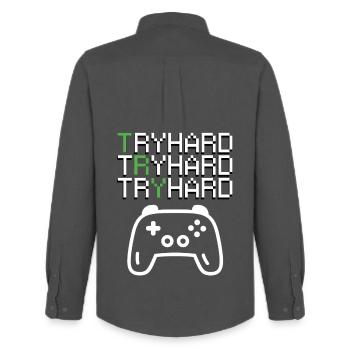 Real Tryhard Gamer Grafik - Männer Oxford Hemd von Stanley/Stella - Anthrazit - Hinten - AI Model Male 185 dark (185cm)