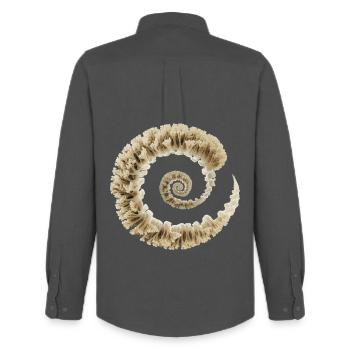 Fibonacci Fungi Spiral | Sacred Nature Art - Men's Oxford Shirt by Stanley/Stella - anthracite - Back - AI Model Male 185 dark (185cm)