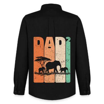 Retro Elephant Design Dad High 2 Dads Gift - Men's Oxford Shirt by Stanley/Stella - black - Back - AI Model Male 185 dark (185cm)