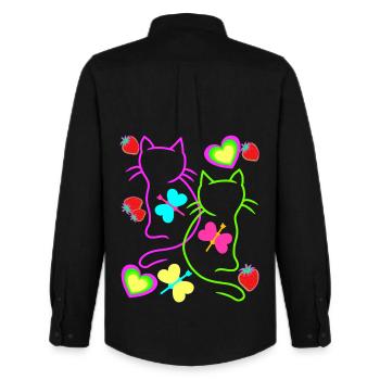 Chats rétro fraise été des années 80 chat vintage - Chemise Oxford homme Stanley/Stella - noir - Dos - AI Model Male 185 dark (185cm)
