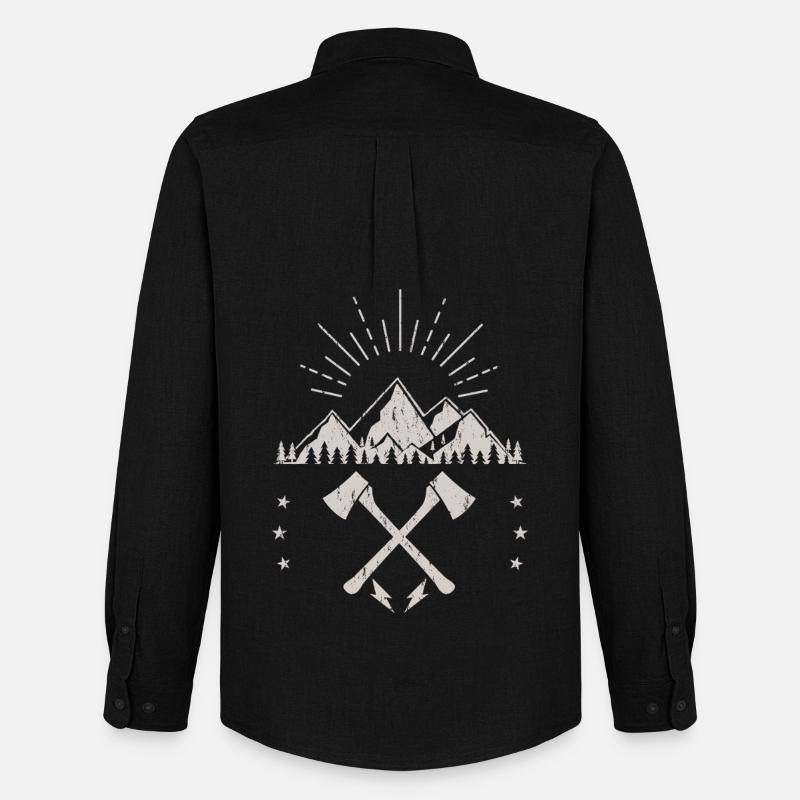 Rugged Mountain Sunrise Axe Emblem - Men's Oxford Shirt by Stanley/Stella - black
