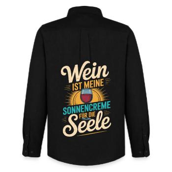 Wein als Sonnencreme der Seele - Männer Oxford Hemd von Stanley/Stella - Schwarz - Hinten - AI Model Male 185 dark (185cm)