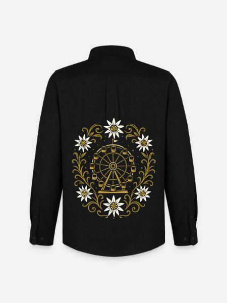 Ferris wheel & edelweiss - nostalgic festive design - Men's Oxford Shirt by Stanley/Stella - black