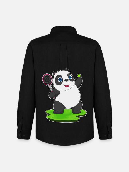 Panda Tennis Racket - Men's Oxford Shirt by Stanley/Stella - black