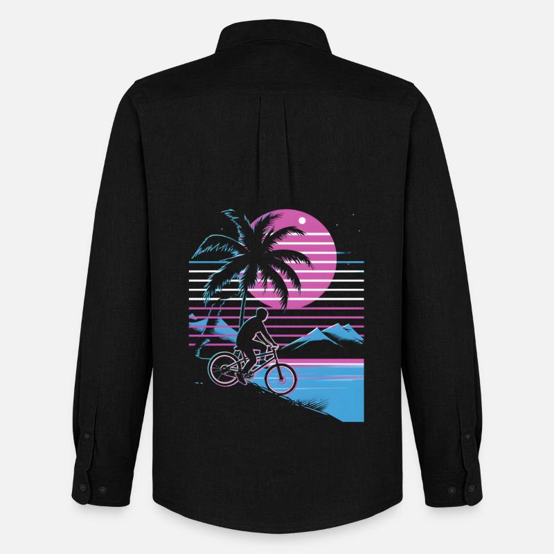 Mountain Biking Synthwave - Men's Oxford Shirt by Stanley/Stella - black
