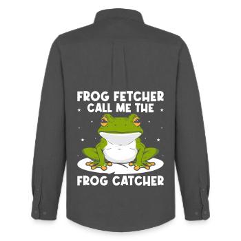 Frog Catcher Frog Fetcher Call Me Frog - Chemise Oxford homme Stanley/Stella - charbon - Dos - AI Model Male 185 dark (185cm)