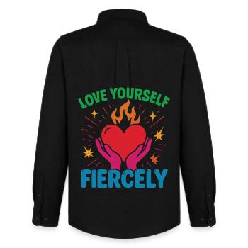 Love Yourself Fiercely Mindfulness Affirmation - Men's Oxford Shirt by Stanley/Stella - black - Back - AI Model Male 185 dark (185cm)
