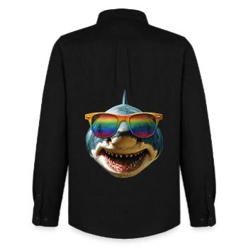 Shark Shark Tiger Shark Diver Cute Sharks Great White Shark - Men's Oxford Shirt by Stanley/Stella - black - Back - AI Model Male 185 dark (185cm)