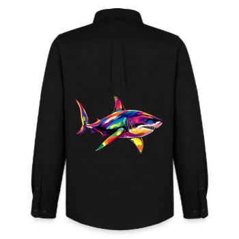 Shark Shark Tiger Shark Diver Cute Sharks Great White Shark - Men's Oxford Shirt by Stanley/Stella - black - Back - AI Model Male 185 dark (185cm)