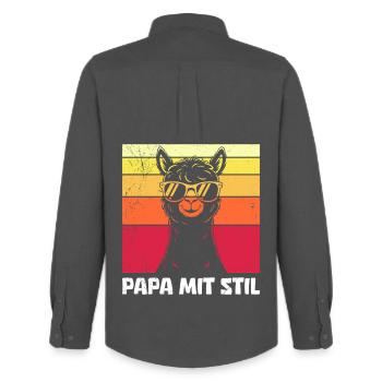 Fatherhood DAD WITH STYLE Retro Lama Funny - Men's Oxford Shirt by Stanley/Stella - anthracite - Back - AI Model Male 185 dark (185cm)