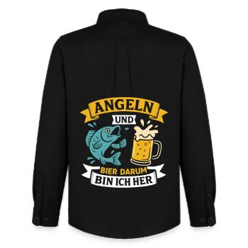 Soon dad FISHING AND BEER THAT'S WHY I'M HERE Funny - Men's Oxford Shirt by Stanley/Stella - black - Back - AI Model Male 185 dark (185cm)