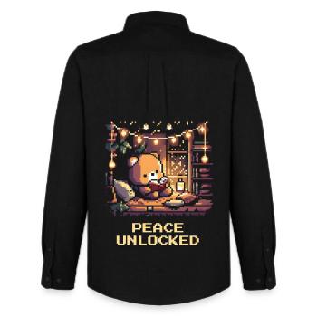 Peace unlocked: Hygge - Men's Oxford Shirt by Stanley/Stella - black - Back - AI Model Male 185 dark (185cm)