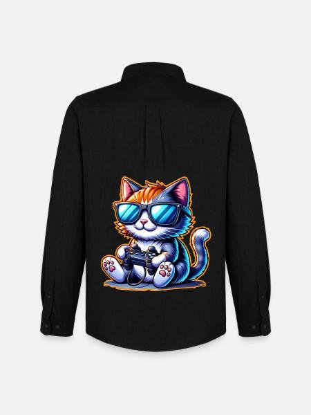 Katze Gaming Gamer - Männer Oxford Hemd von Stanley/Stella - Schwarz