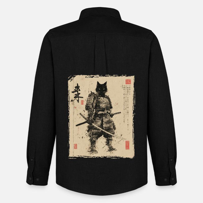Samurai Katze, Japanischer Krieger & Kämpfer - Männer Oxford Hemd von Stanley/Stella - Schwarz