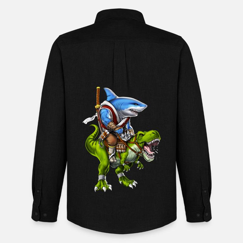 Shark Samurai Riding T-Rex Dinosaur - Men's Oxford Shirt by Stanley/Stella - black