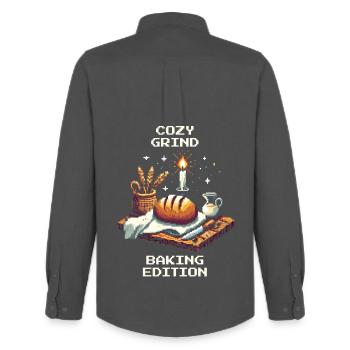 Cozy Grind | Bread Baking Humor - Men's Oxford Shirt by Stanley/Stella - anthracite - Back - AI Model Male 185 dark (185cm)