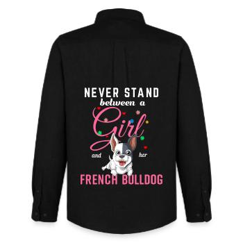 Girl and French Bulldog Empowerment Tee - Men's Oxford Shirt by Stanley/Stella - black - Back - AI Model Male 185 dark (185cm)