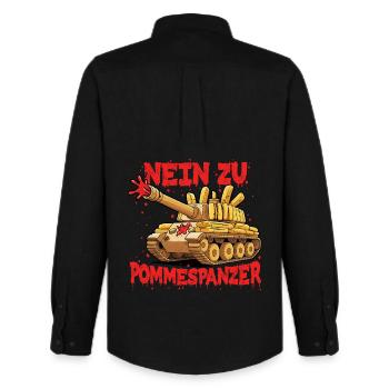 Non à Pommespanzer Sport Gym - Chemise Oxford homme Stanley/Stella - noir - Dos - AI Model Male 185 dark (185cm)