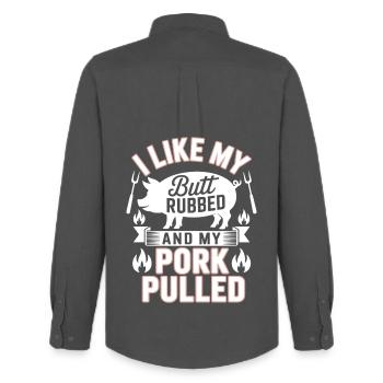 I Like My Butt Rubbed And My Pork Pulled Grill - Men's Oxford Shirt by Stanley/Stella - anthracite - Back - AI Model Male 185 dark (185cm)