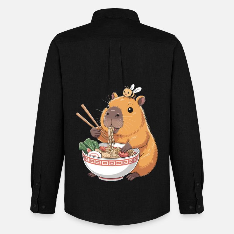 Capybara Ramen Kawaii Mit Biene - Männer Oxford Hemd von Stanley/Stella - Schwarz