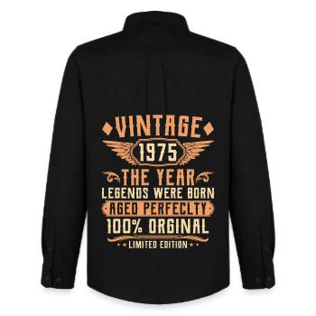 50th Birthday Vintage - Year 1975 - Men's Oxford Shirt by Stanley/Stella - black - Back - AI Model Male 185 dark (185cm)