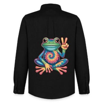  Frosch Tie-Dye Hippie Peace Zeichen - Männer Oxford Hemd von Stanley/Stella - Schwarz - Hinten - AI Model Male 185 dark (185cm)