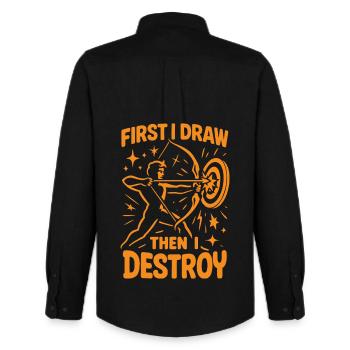 D'abord je dessine, puis je détruis le tir à l'arc - Chemise Oxford homme Stanley/Stella - noir - Dos - AI Model Male 185 dark (185cm)