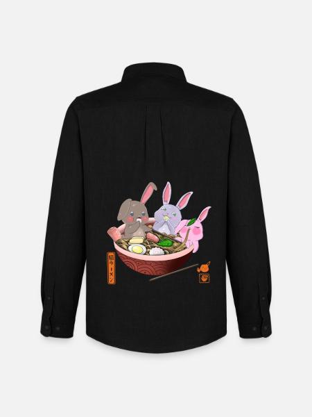 Lapins Kawaii mangeant des ramen - Chemise Oxford homme Stanley/Stella - noir