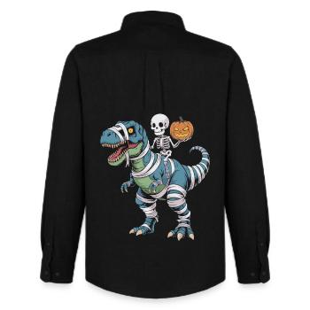 Halloween T-Rex mit Skellet und Kürbis - Männer Oxford Hemd von Stanley/Stella - Schwarz - Hinten - AI Model Male 185 dark (185cm)