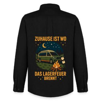 Zuhause Ist Wo Das Lagerfeuer Brennt Camping - Männer Oxford Hemd von Stanley/Stella - Schwarz - Hinten - AI Model Male 185 dark (185cm)