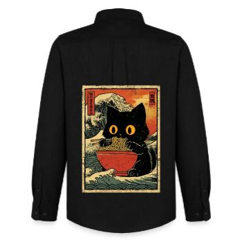 Japan Katze Ramen Nudel Retro Welle Motiv - Männer Oxford Hemd von Stanley/Stella - Schwarz - Hinten - AI Model Male 185 dark (185cm)