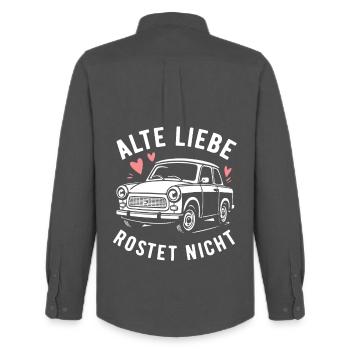 Alte Liebe rostet nicht - Trabi - Kultauto DDR - Männer Oxford Hemd von Stanley/Stella - Anthrazit - Hinten - AI Model Male 185 dark (185cm)