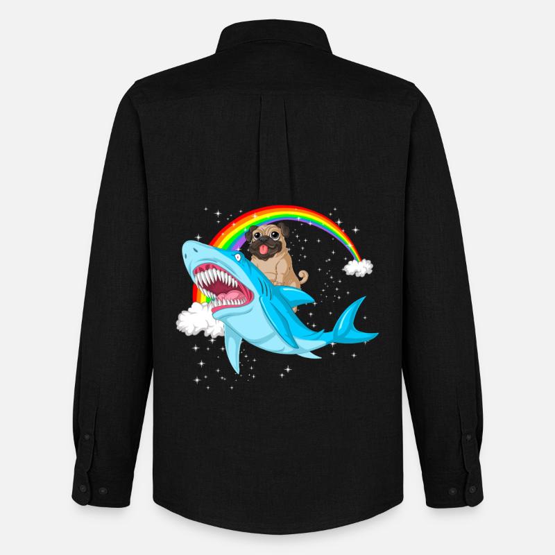 Mops reitet Hai Regenbogen - Männer Oxford Hemd von Stanley/Stella - Schwarz
