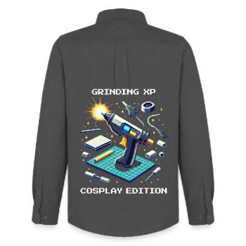 Grinding XP – Cosplay Edition | Crafting, Con - Men's Oxford Shirt by Stanley/Stella - anthracite - Back - AI Model Male 185 dark (185cm)