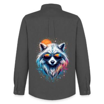 Chien cool avec lunettes de soleil et Color Explosion Neo - Chemise Oxford homme Stanley/Stella - charbon - Dos - AI Model Male 185 dark (185cm)