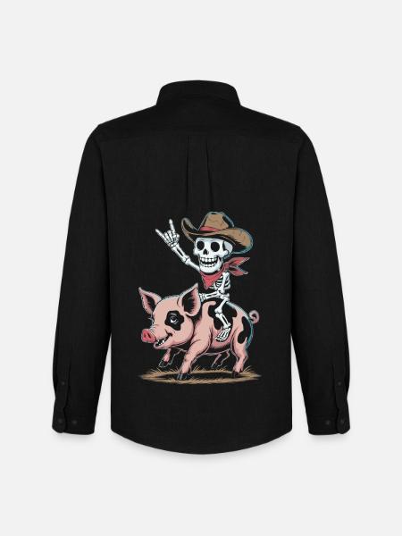 Skeleton cowboy rides pig - Men's Oxford Shirt by Stanley/Stella - black