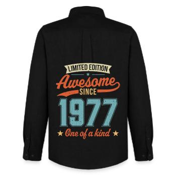 Awesome Since 1977 - Men's Oxford Shirt by Stanley/Stella - black - Back - AI Model Male 185 dark (185cm)