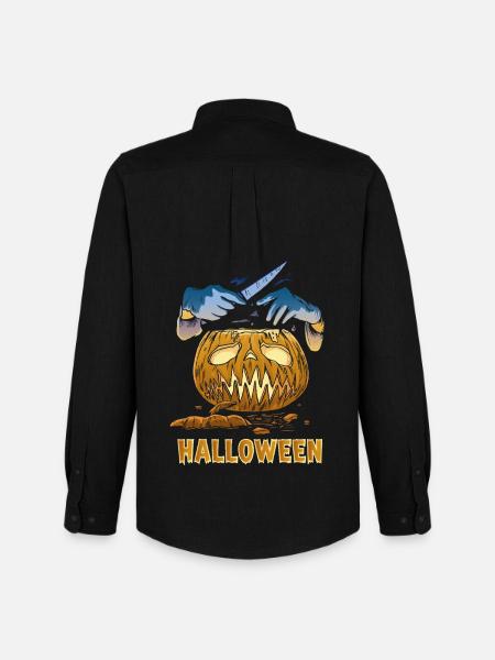 Geschnitztes Kürbis Halloween Messer - Männer Oxford Hemd von Stanley/Stella - Schwarz