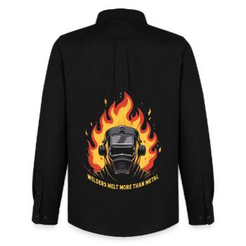 Flame Helmet: Burning Metal Art - Men's Oxford Shirt by Stanley/Stella - black - Back - AI Model Male 185 dark (185cm)