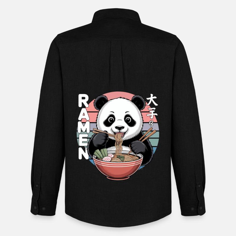 Panda Ramen Napf Retro - Männer Oxford Hemd von Stanley/Stella - Schwarz