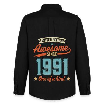Awesome Since 1991 - Men's Oxford Shirt by Stanley/Stella - black - Back - AI Model Male 185 dark (185cm)