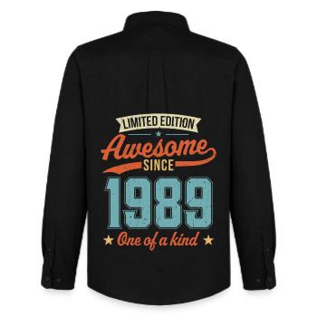 Awesome Since 1989 - Men's Oxford Shirt by Stanley/Stella - black - Back - AI Model Male 185 dark (185cm)